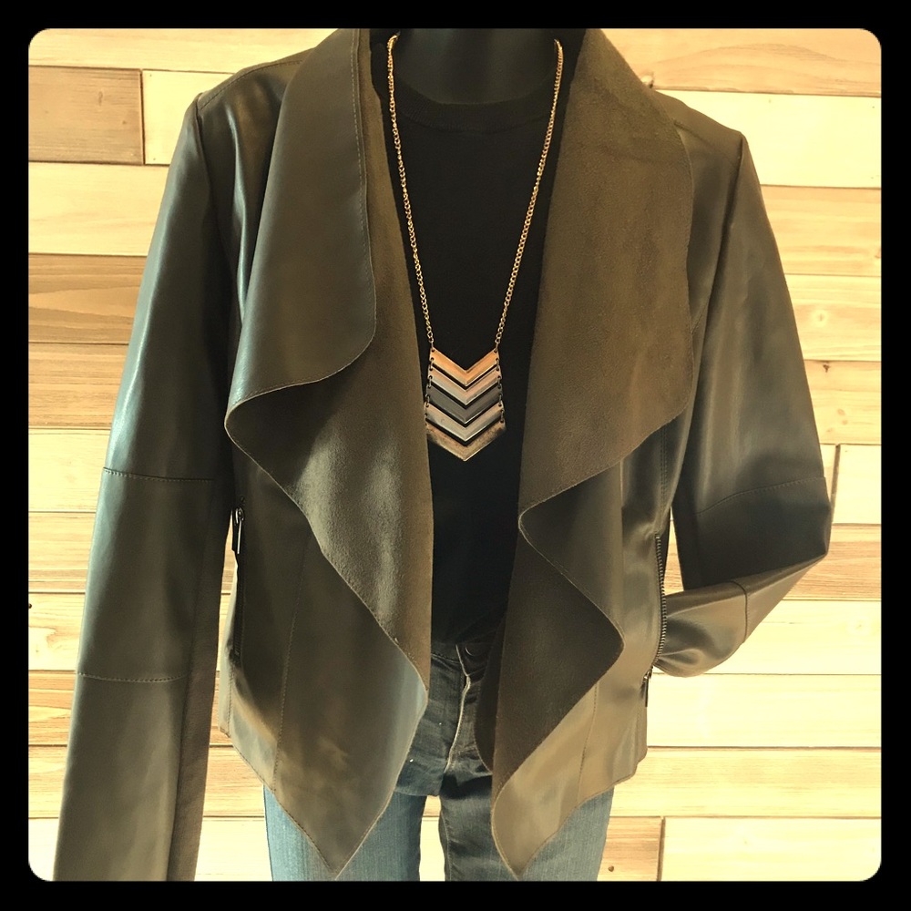 Faux green leather draped jacket
